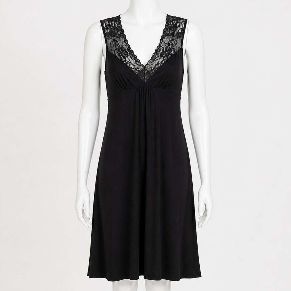 Vintage Cinema Etoile Black Goth Lace Racerback Chemise Nightgown Womens Medium